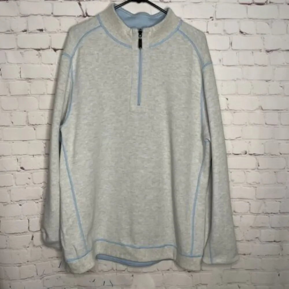 Tommy Bahama Men’s XL Reversible Flipshore Half Zip‎ Sweater Blue Gray Pullover